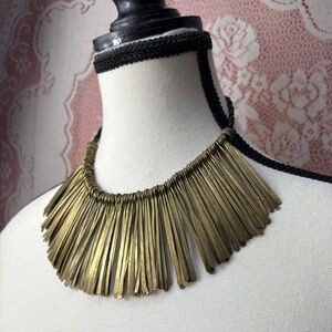Handcrafted Brass Fringe Statement Necklace – Leather